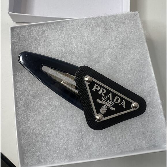 Prada Vintage Hair Clip Barrette Logo Black Women's Fashion Accessory - Picture 1 of 4